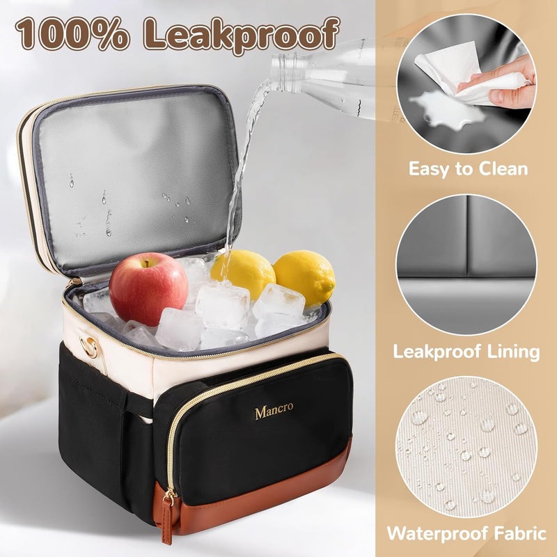 Mancro Expandable Bottle Cooler Bag Fits 6 Bottles Up to 9oz, Double Layer Breastmilk Cooler Bag with Ice Pack, Leakproof Breast Milk Cooler Travel Bag with Stroller Strap for Nursing Moms, Black - Image 4